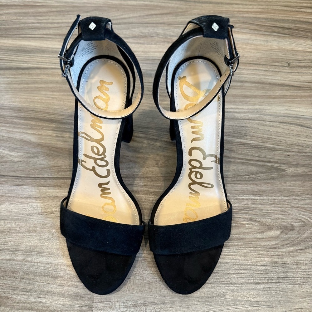Sam Edelman Black Suede Women's Block Heeled Sandals - Picture 6 of 12